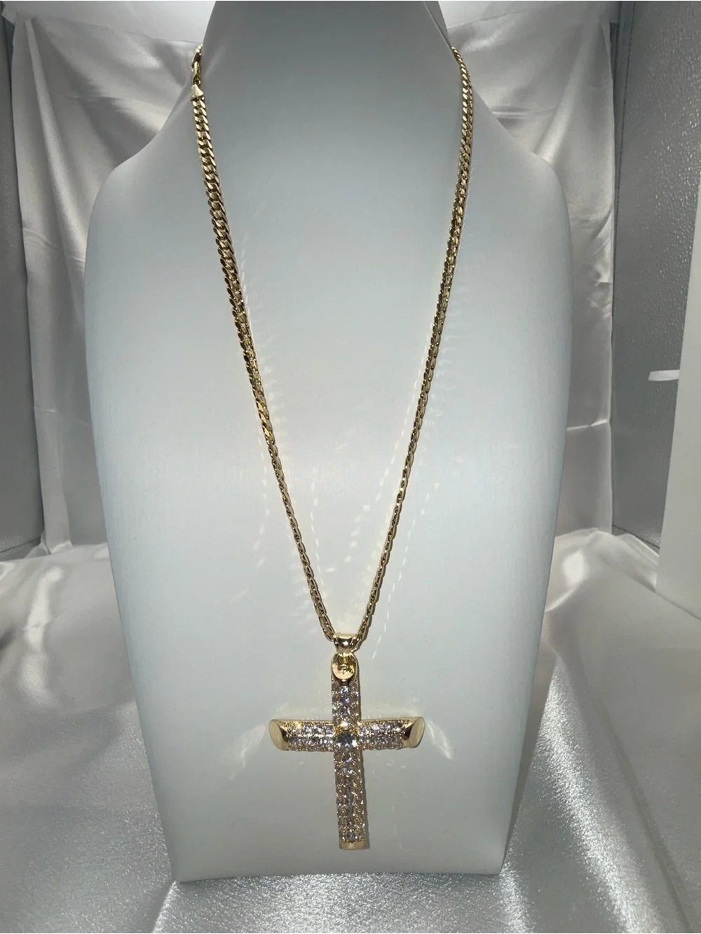 24” 18k dipped, 18k stamped AAACZ Cuban cross pendant set